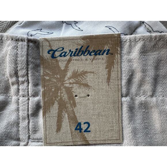 CARIBBEAN Men's Natural LINEN COTTON Flat Front Shorts Summer Beach Wear Sz 42 - Picture 6 of 9